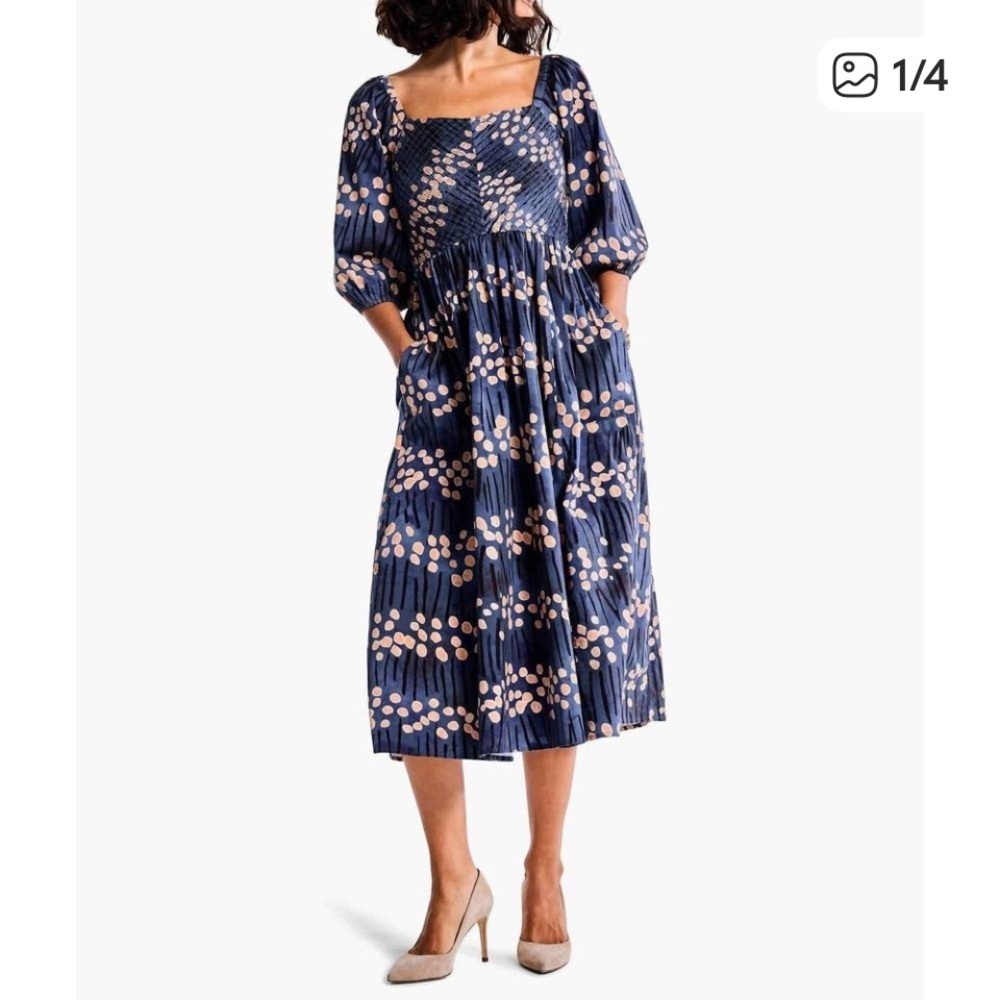 NEW NIC + ZOE firefly glow dress blue multi $216 midi spring party casual boho
